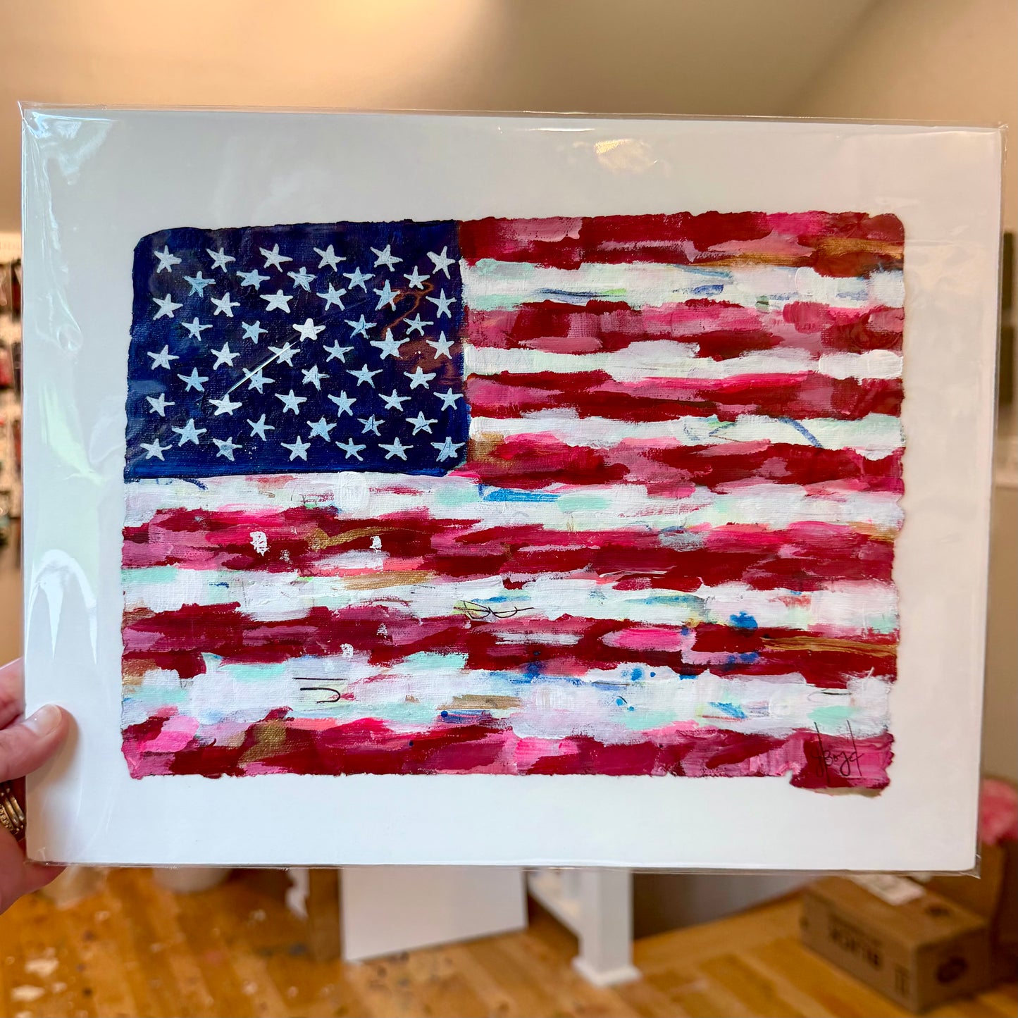 American flag on handmade paper